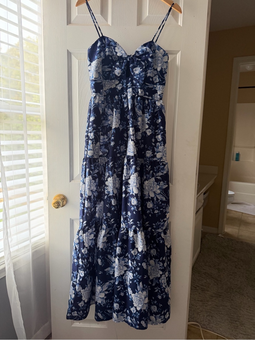 Trixxi Navy and White Floral Spaghetti-Strap Maxi Dress